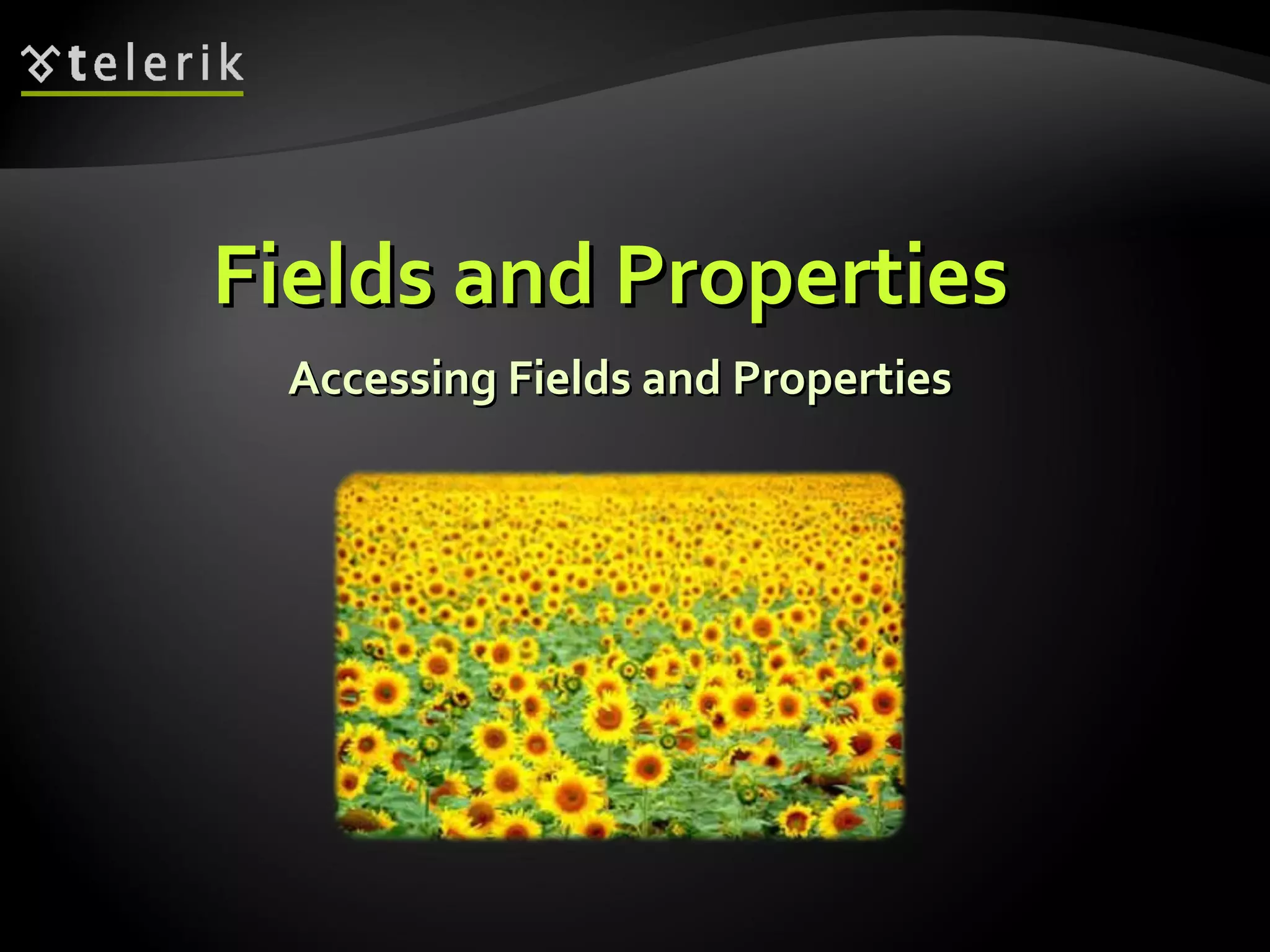 Fields and PropertiesFields and Properties
Accessing Fields and PropertiesAccessing Fields and Properties
 