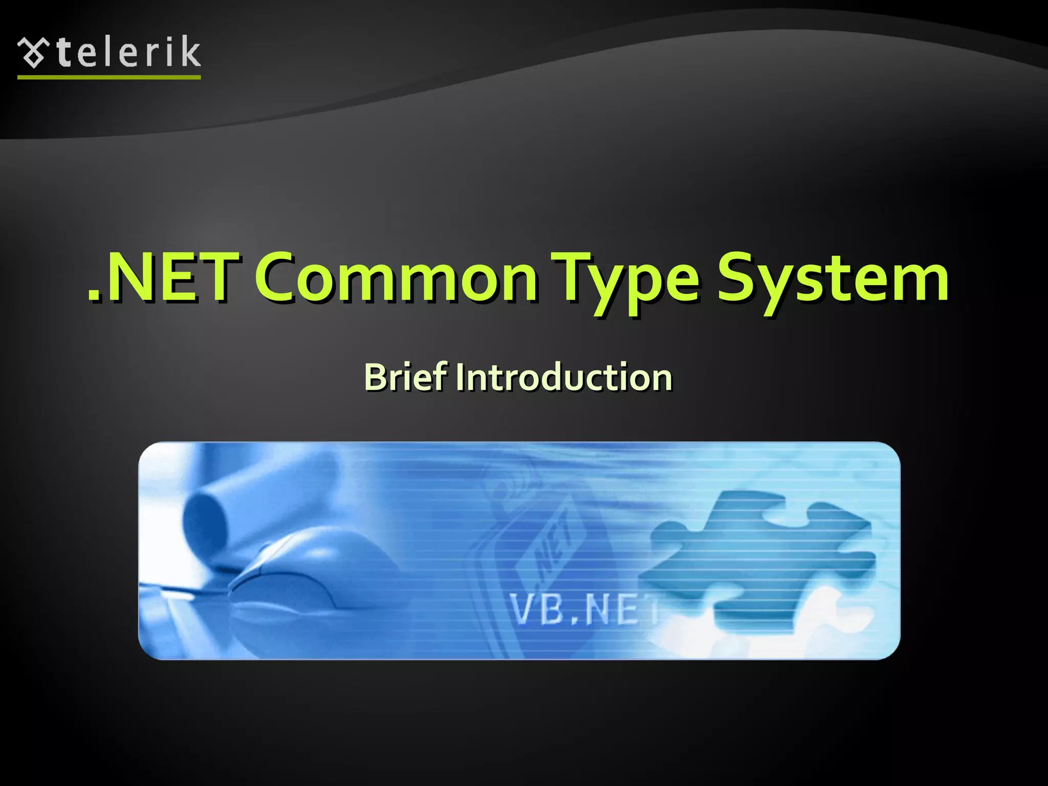 .NET CommonType System.NET CommonType System
Brief IntroductionBrief Introduction
 
