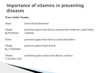 Importance of vitamins in preventing
diseases
 