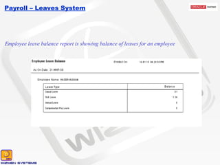 Payroll – Leaves System Employee leave balance report is showing balance of leaves for an employee 