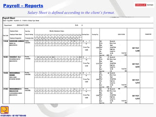 Payroll – Reports Salary Sheet is defined according to the client’s format. 