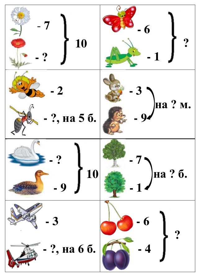 задачі 1 клас (рахунок в межах 10)картки