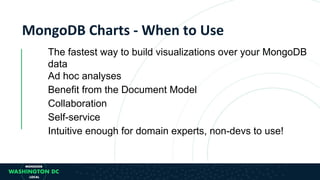 The fastest way to build visualizations over your MongoDB
data
Ad hoc analyses
Benefit from the Document Model
Collaborati...