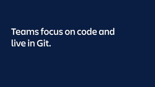 Teams focus on code and
live in Git.
 