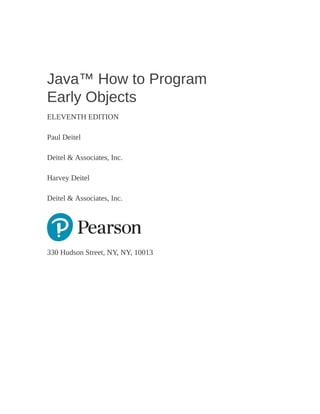 Java How To Program Early Objects Eleventh Edition Deitel Harvey M ...