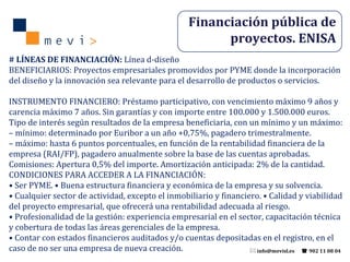 # LÍNEAS DE FINANCIACIÓN:  Línea d-diseño BENEFICIARIOS: Proyectos empresariales promovidos por PYME donde la incorporació...