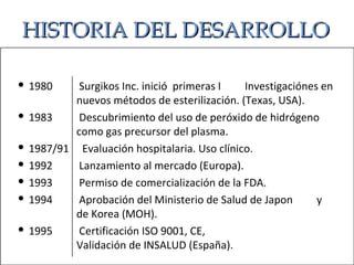 HISTORIA DEL DESARROLLO

 1980     Surgikos Inc. inició primeras I   Investigaciónes en
          nuevos métodos de ester...