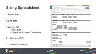 #MDBlocal
Sizing Spreadsheet
1.Assumptions
1.Data Size
1.Working Set
• Index Size
• Frequently Accessed Documents
2. Queries – IOPS
1. Shard Calculations
 