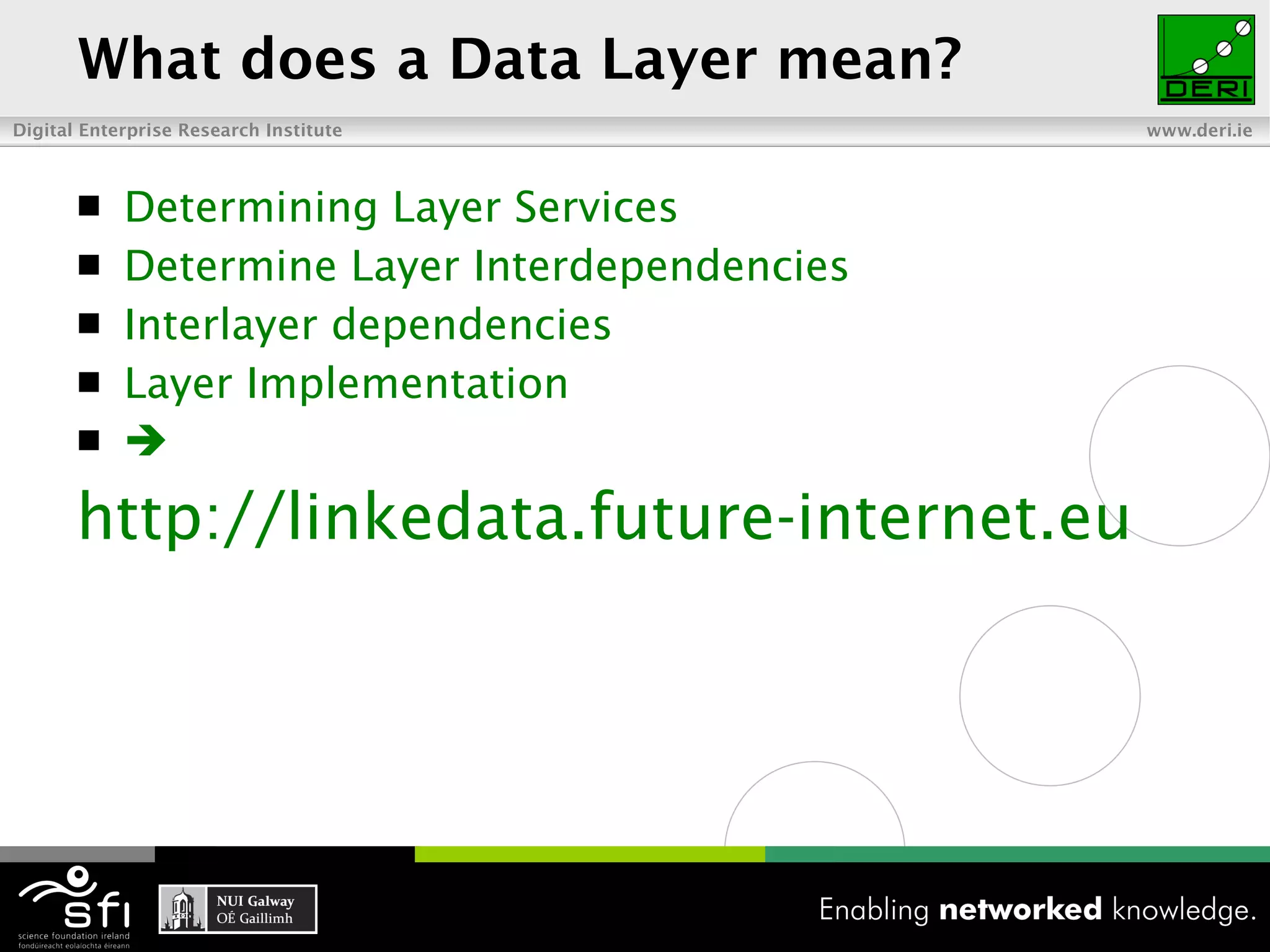 What does a Data Layer mean? Determining Layer Services  Determine Layer Interdependencies Interlayer dependencies Layer Implementation  http://linkedata.future-internet.eu 
