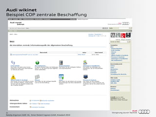 21
Natalija Angsmann AUDI AG, Simon Dückert Cogneon GmbH, Knowtech 2010
Audi wikinet
Beispiel COP zentrale Beschaffung
 
