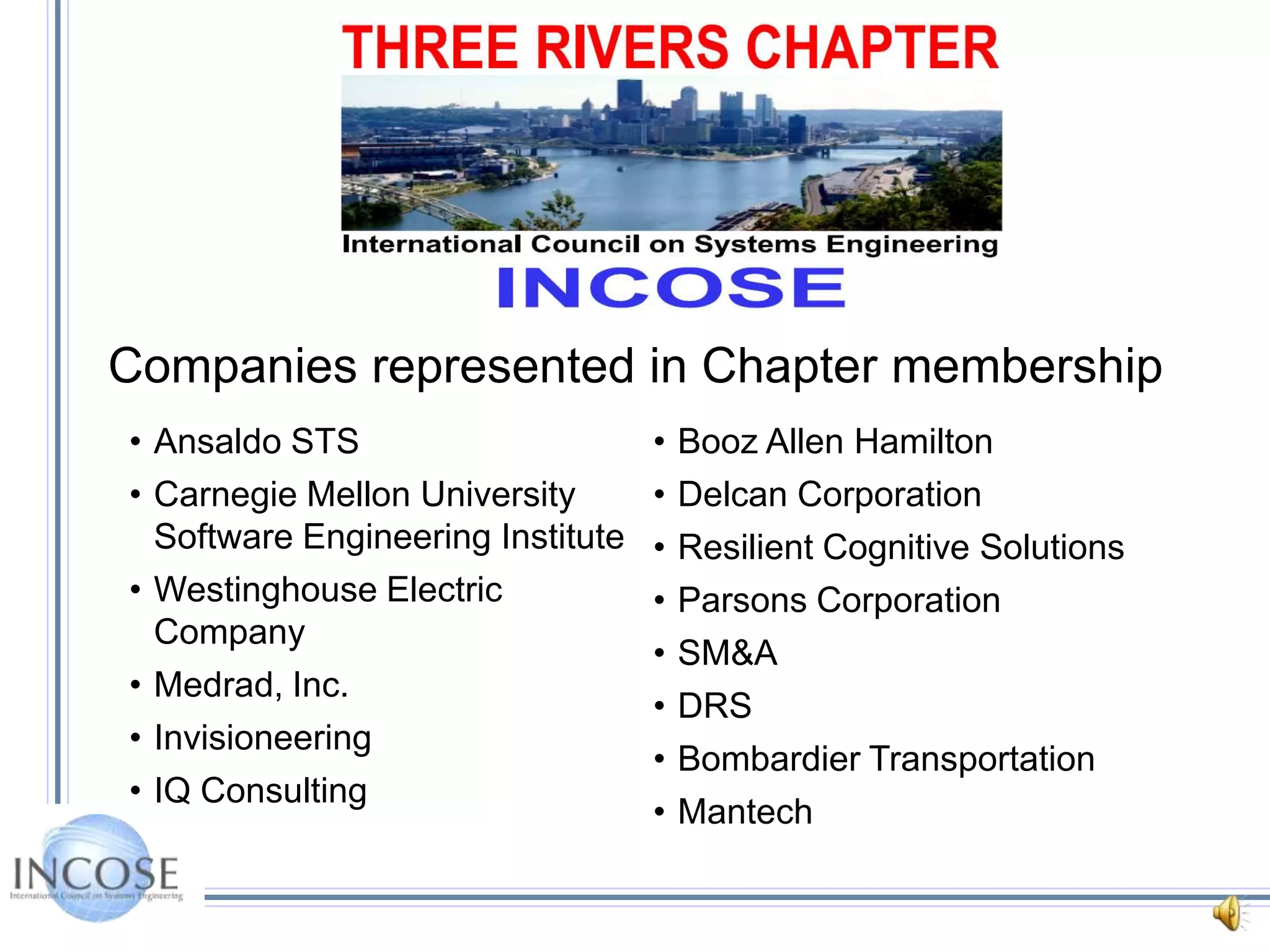 ChaptersTechnical OperationsThe heart of Technical Operations is its 30+ Working Groups, working on technical projects and products of value to INCOSE stakeholders: