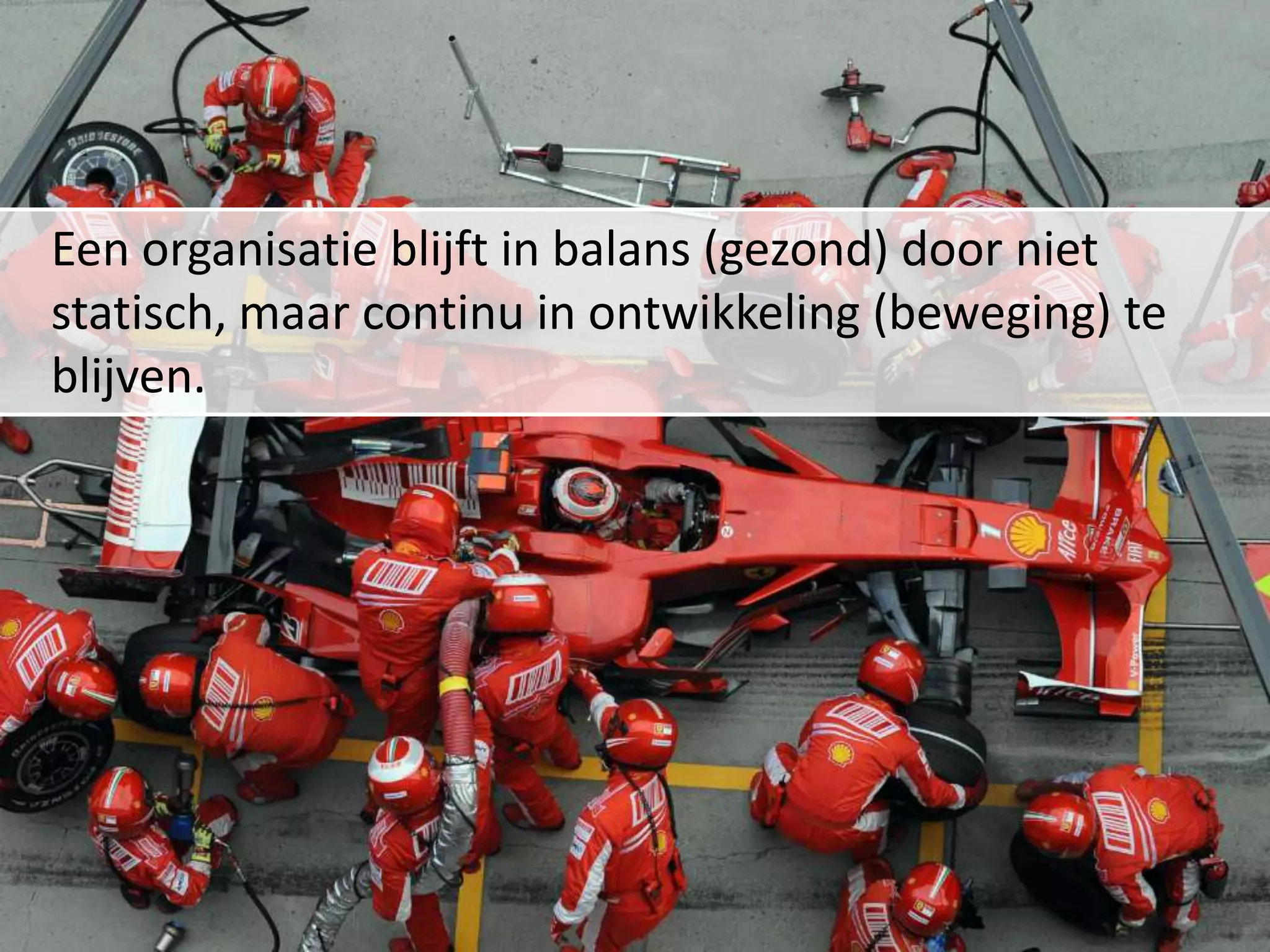 Een organisatie blijft in balans (gezond) door niet statisch, maar continu in ontwikkeling (beweging) te blijven.                    