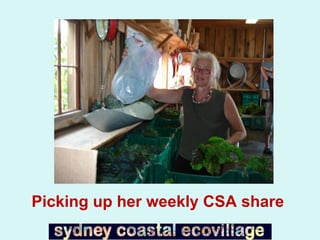 Picking up her weekly CSA share  