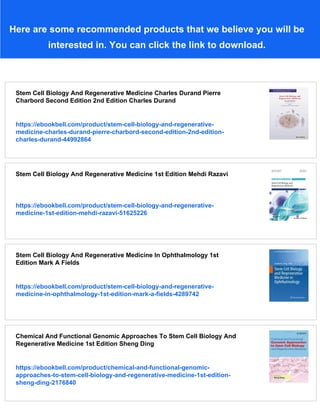 Regenerative Medicine And Stem Cell Biology 1st Nagwa Elbadri | PDF