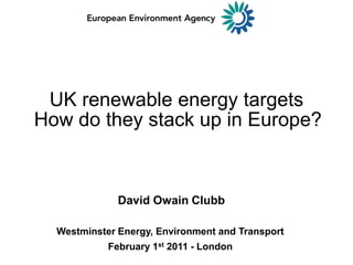 UK renewable energy targets How do they stack up in Europe? David OwainClubb Westminster Energy, Environment and Transport February 1st 2011 - London 