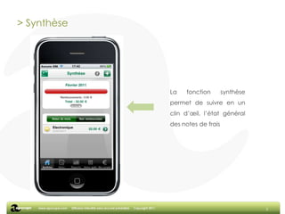 3> SynthèseLa fonction synthèse permet de suivre en un clin d’œil, l’état général des notes de frais