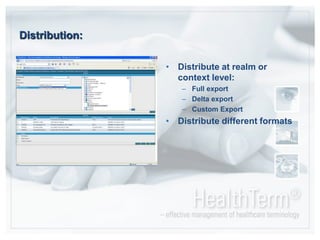 Distribution:Distribute at realm or context level:Full exportDelta exportCustom ExportDistribute different formats