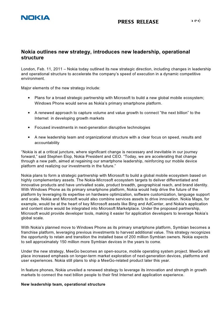 nokia strategy press release nokia microsoft partnership