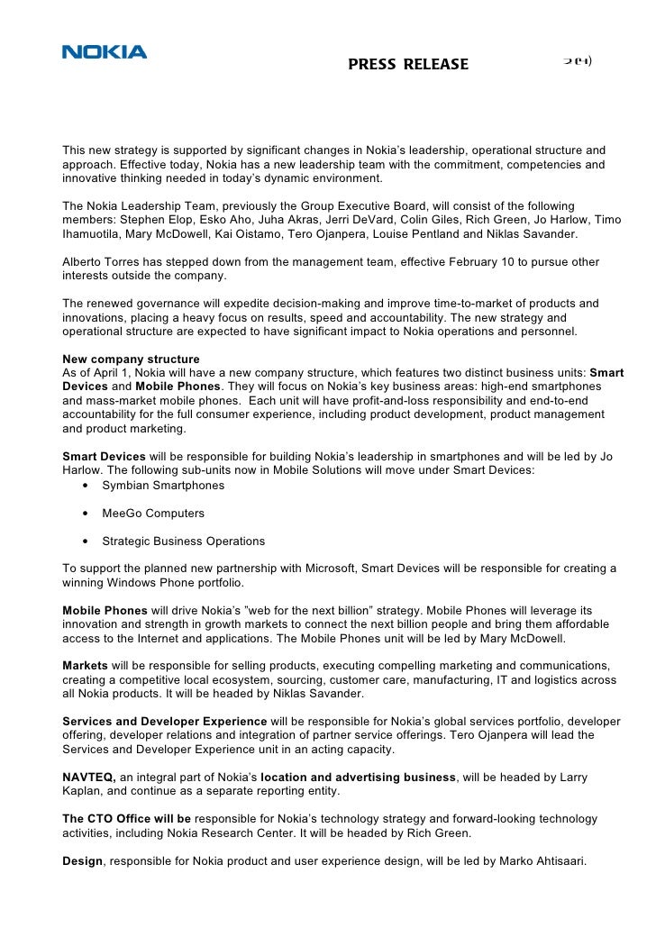 nokia strategy press release nokia microsoft partnership