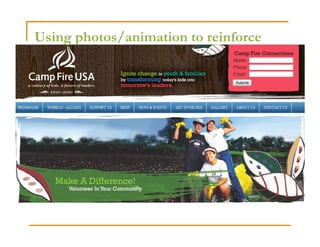 Using photos/animation to reinforce
 