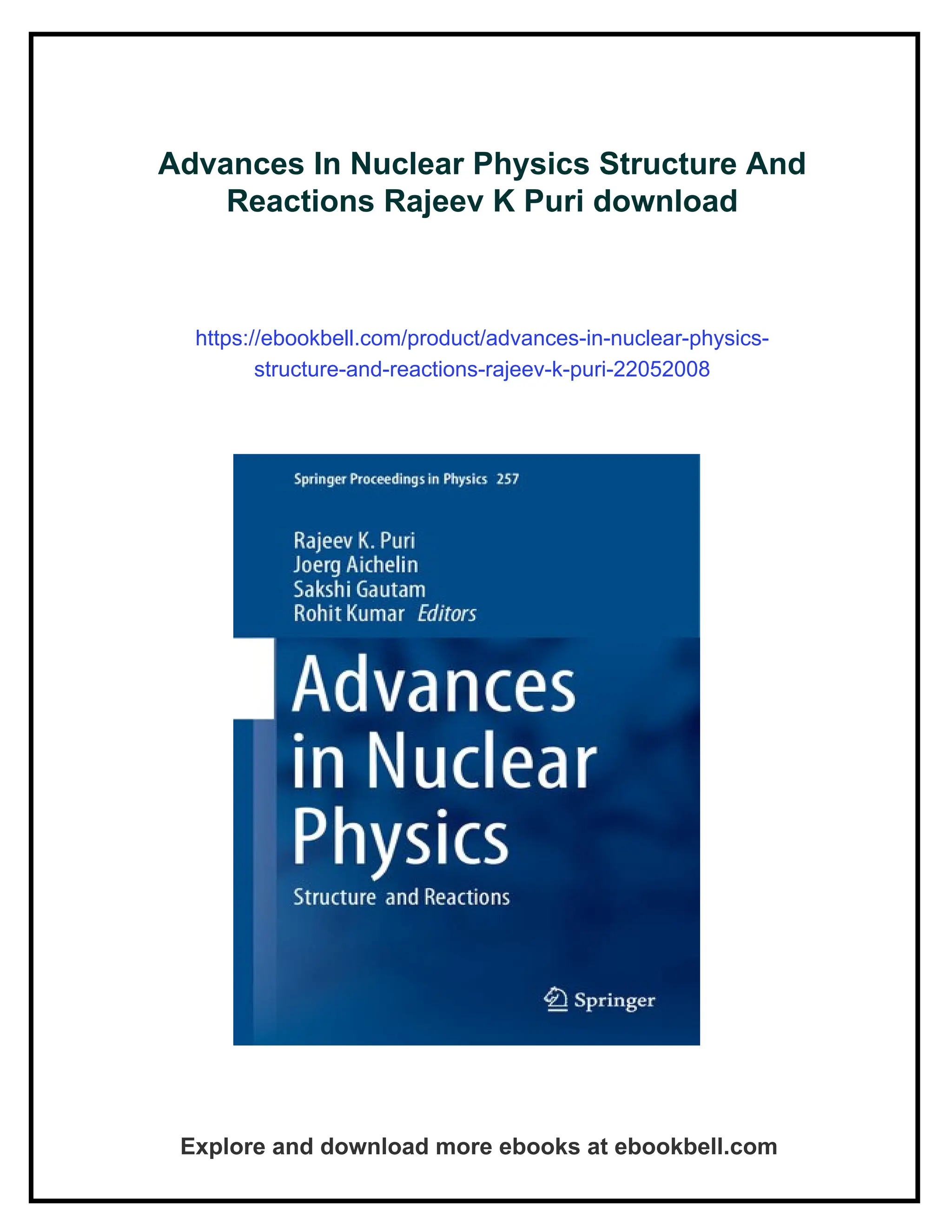 Advances In Nuclear Physics Structure And Reactions Rajeev K Puri | PDF