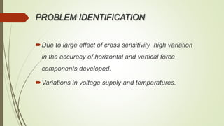 PROBLEM IDENTIFICATION
Due to large effect of cross sensitivity high variation
in the accuracy of horizontal and vertical force
components developed.
Variations in voltage supply and temperatures.
 