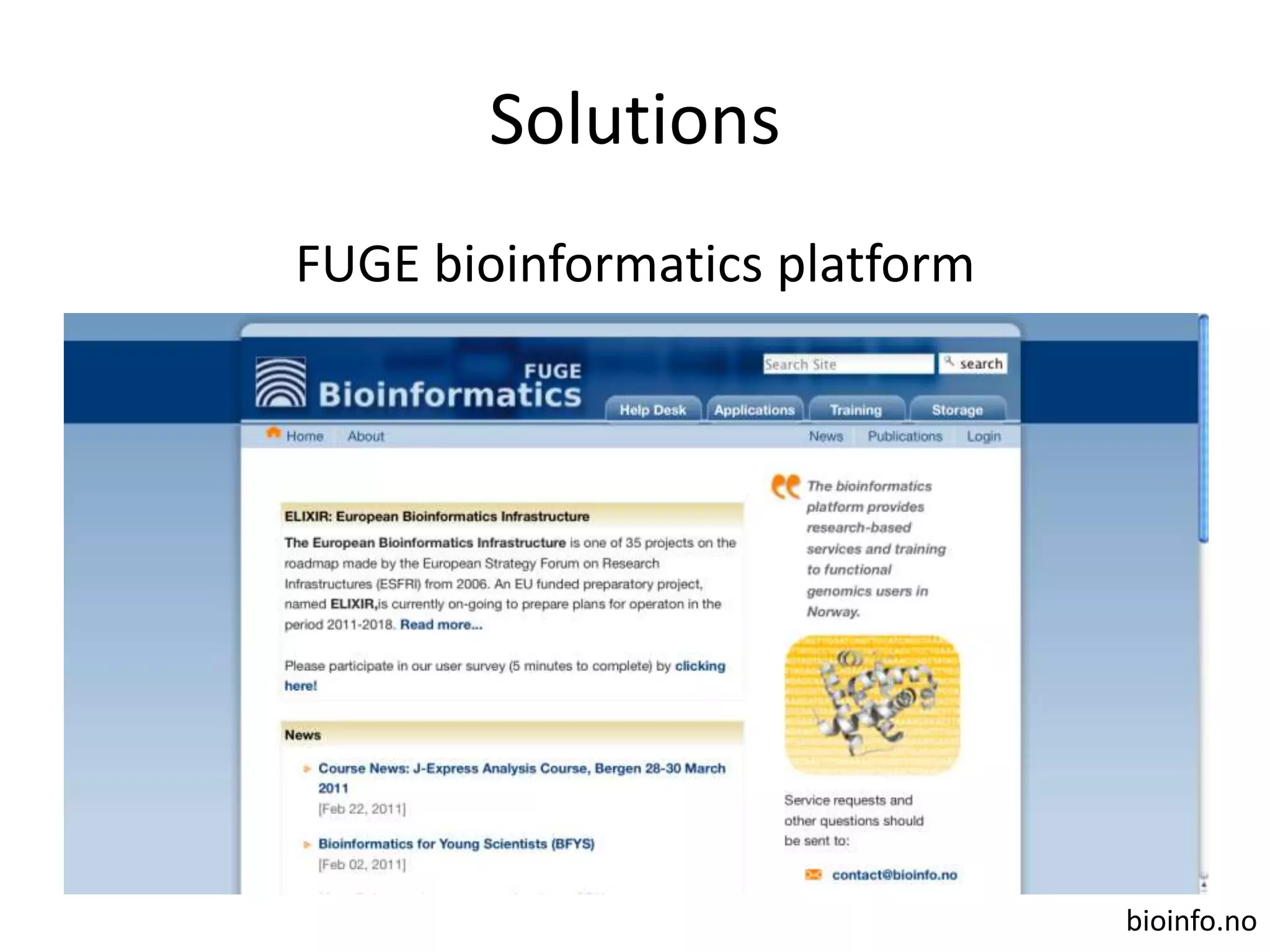 SolutionsFUGE bioinformatics platformbioinfo.no