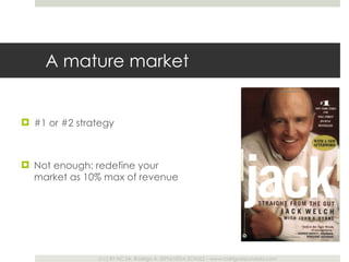 A mature market #1 or #2 strategy Not enough: redefine your market as 10% max of revenue 