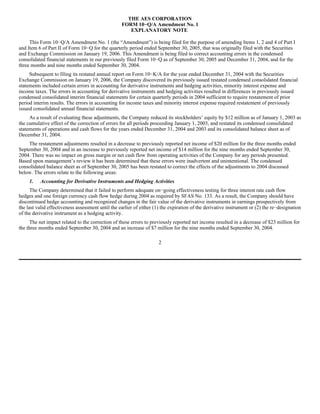 AES 3Q 2005 Form10QA