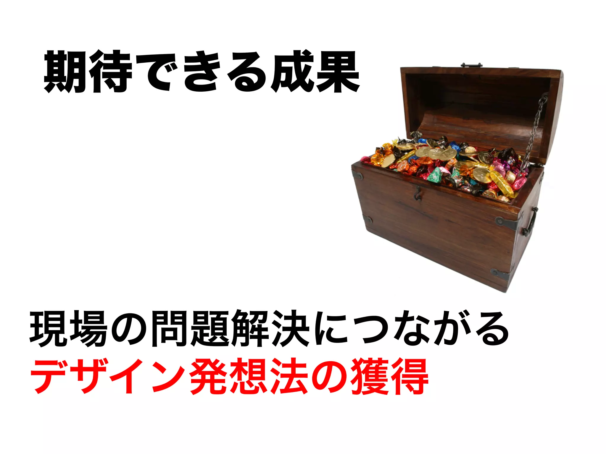 期待できる成果
現場の問題解決につながる
デザイン発想法の獲得
 