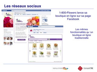 Les réseaux sociaux 1-800-Flowers lance sa boutique en ligne sur sa page Facebook Les mêmes fonctionnalités qu ’un boutique en ligne traditionnelle 
