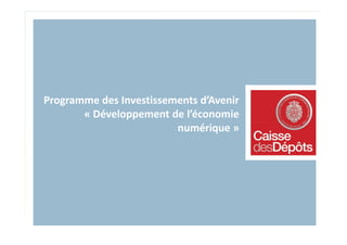 Programme des Investissements d’Avenir
       « Développement de l’économie
                         numérique »
 