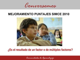 Conversemos Comunidades de Aprendizaje MEJORAMIENTO PUNTAJES SIMCE 2010 ¿Es el resultado de un factor o de múltiples factores?   Sala de Historia 