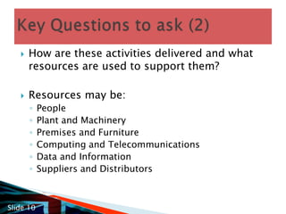 What activities in your organisation, if stopped, cause the most impact to your business?Impact may be on: Cash FlowReputationMeeting Statutory and Legal requirementsKey Questions to ask Slide 9