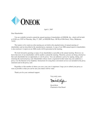oneok 2007 Proxy Statement