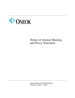 Notice of Annual Meeting
and Proxy Statement




Annual Meeting of Shareholders
Thursday, May 17, 2007
 