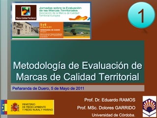 1

Metodología de Evaluación de
Marcas de Calidad Territorial
Peñaranda de Duero, 5 de Mayo de 2011

                                        Prof. Dr. Eduardo RAMOS
                                 Prof. MSc. Dolores GARRIDO
                                           Universidad de Córdoba.
 