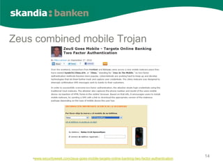 Zeus combined mobile Trojan




    •www.securityweek.com/zeus-goes-mobile-targets-online-banking-two-factor-authenticatio...