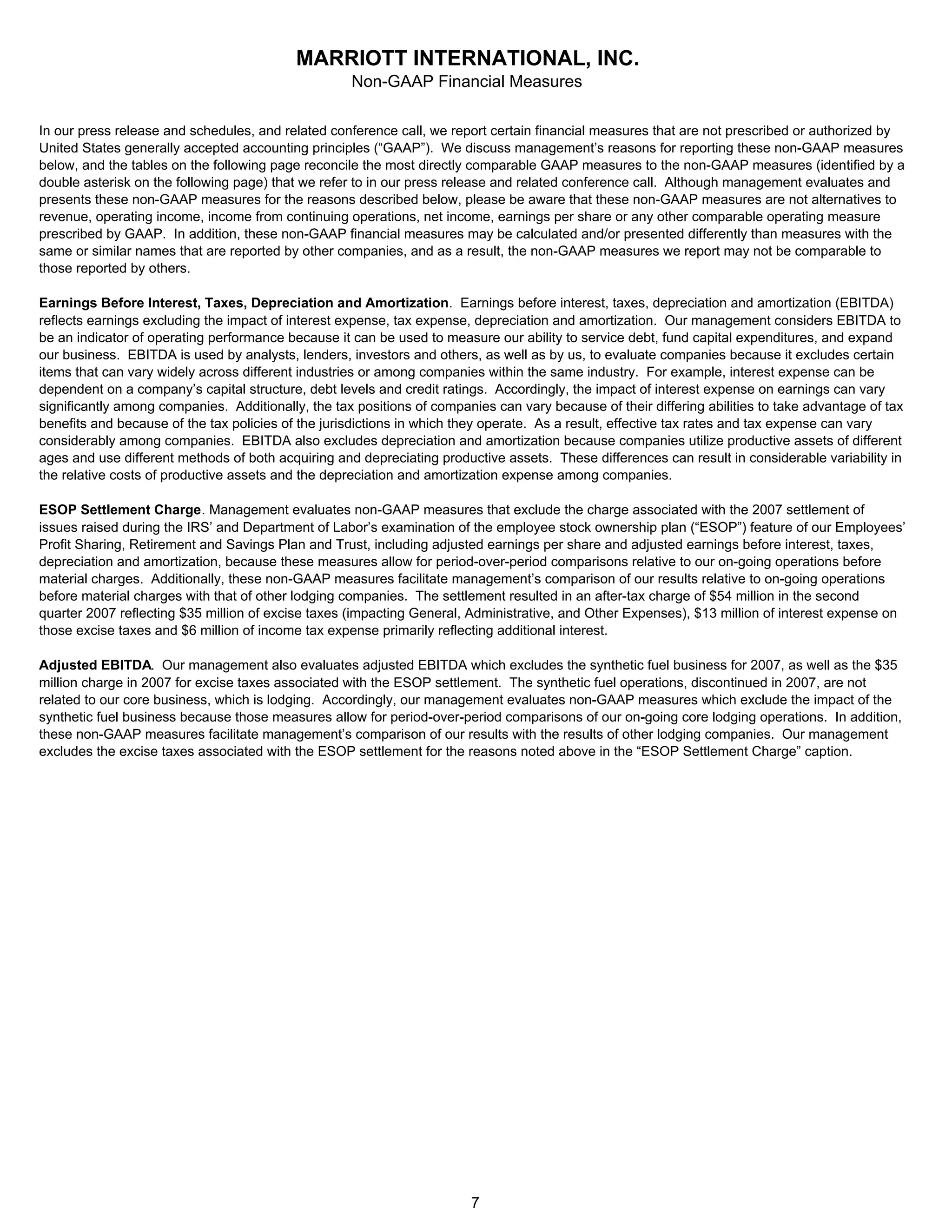 marriott international Press Release and Financial Tables