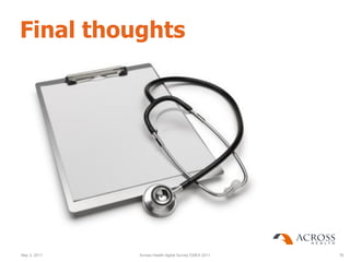Final thoughts




May 3, 2011   Across Health digital Survey EMEA 2011   76
 