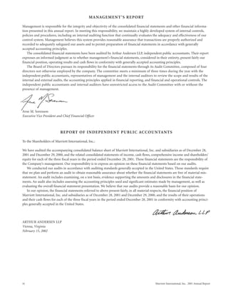 marriott international 2001 Annual Report