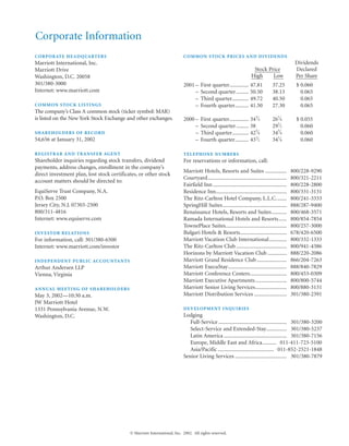 marriott international 2001 Annual Report