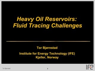 Heavy Oil Reservoirs:  Fluid Tracing Challenges Tor Bjørnstad Institute for Energy Technology (IFE) Kjeller, Norway 