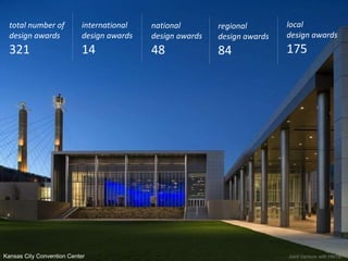 Joint Venture with HNTB.  total number of design awards 321 local design awards 175 international design awards 14 national design awards 48 regional design awards 84 Kansas City Convention Center 