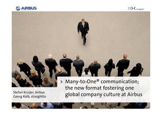 > Many-to-One® communication;
                           the new format fostering one
Stefan Kruijer, Airbus
Georg Kolb, straightto     global company culture at Airbus
 