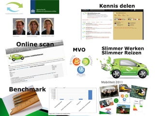 Kennis delen




 Online scan
               MVO   Slimmer Werken
                     Slimmer Reizen




                     Slimmer Rijden
Benchmark
 