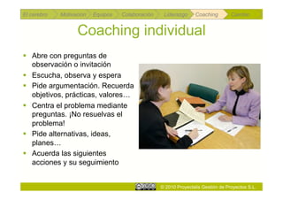 El cerebro   Motivación   Equipos   Colaboración    Liderazgo     Coaching         Cambio


                   Coaching in...