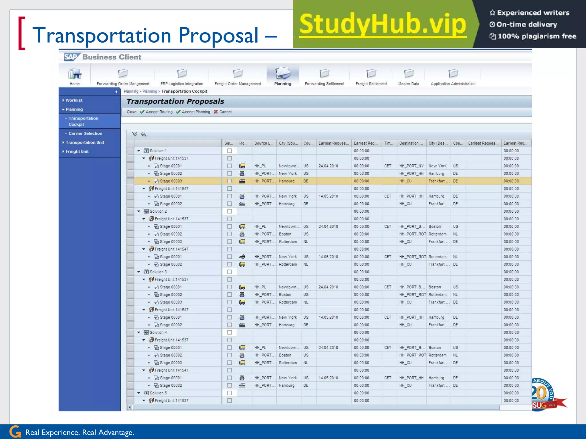 Real Experience. Real Advantage.
[ Transportation Proposal –
 