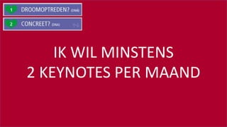 #SOUNDCHECK15
IK WIL MINSTENS
2 KEYNOTES PER MAAND
 