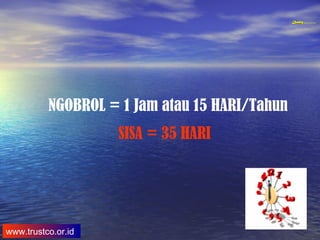 QualityQuality Experience and Trust in TrainingQualityQuality Experience and Trust in Training
www.trustco.or.id
NGOBROL = 1 Jam atau 15 HARI/Tahun
SISA = 35 HARI
 